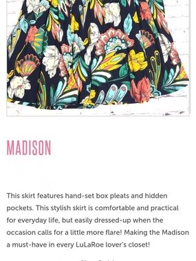 LuLaRoe Madison Floral Pleated Skirt - Navy Base with Multicolor Floral Print